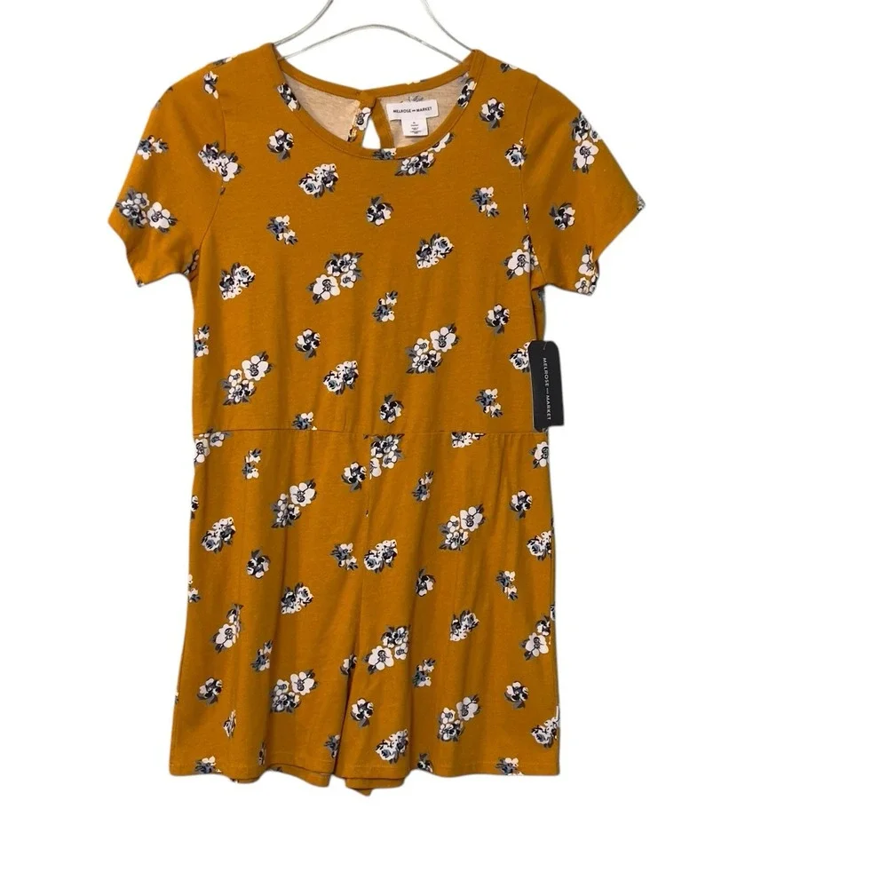 Melrose & Market Girls Size XL/14-16 Yellow Black Floral Romper Keyhole Back NEW